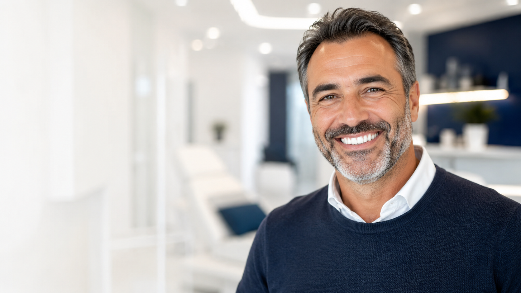 Smiling adult in a modern clinic